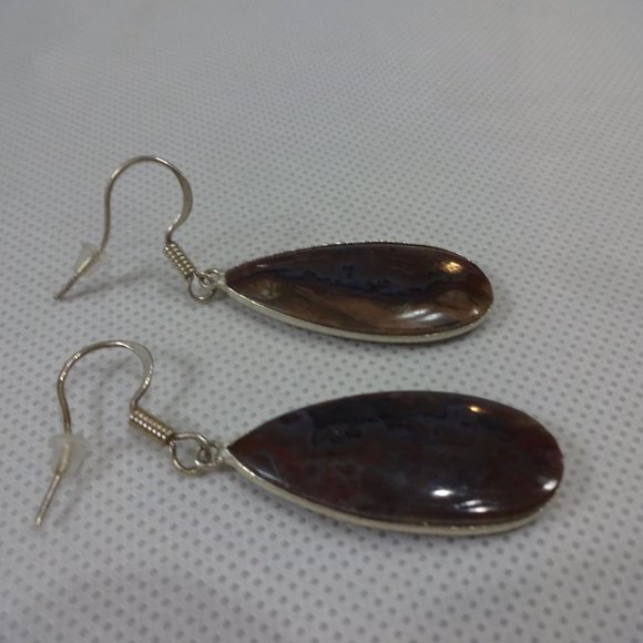 Stunning "FANCY JASPER" Handmade Sterling Dangle Earrings #461A - Picture 3 of 3